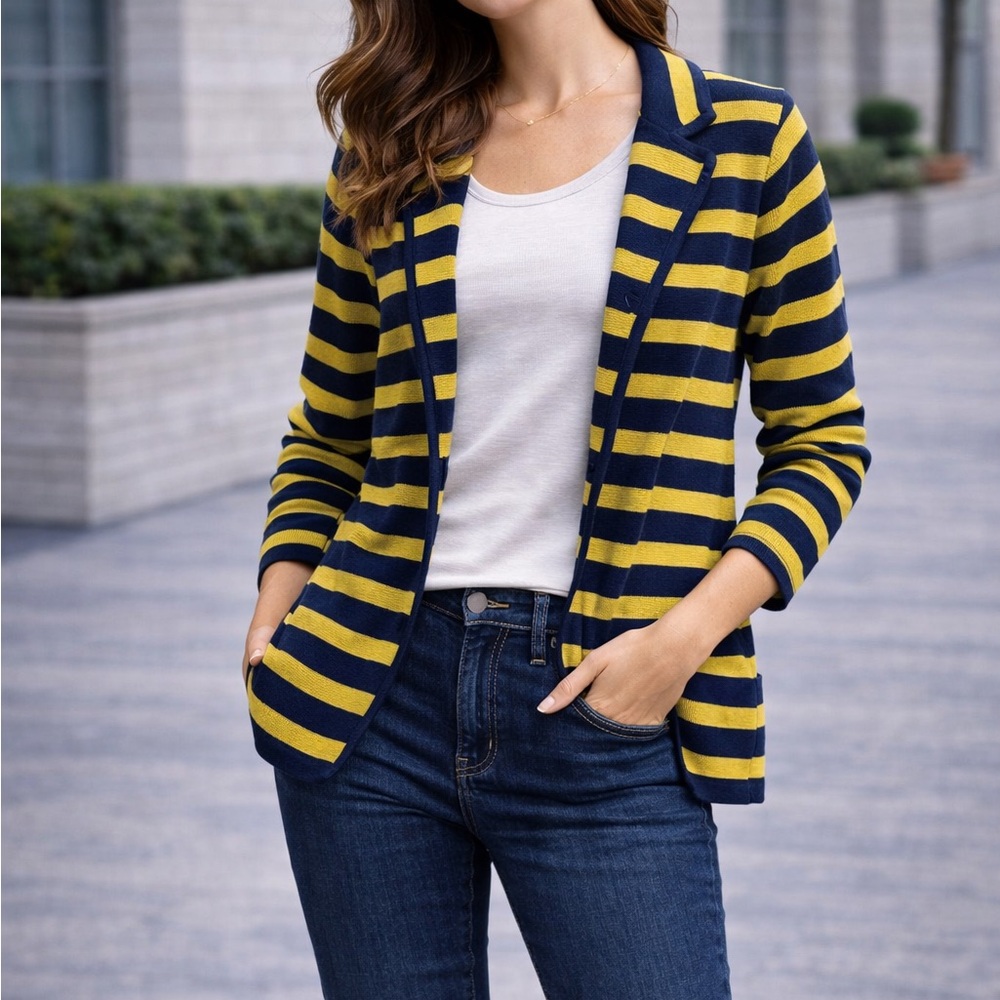 Audrey & Grace Navy and Mustard Striped Top